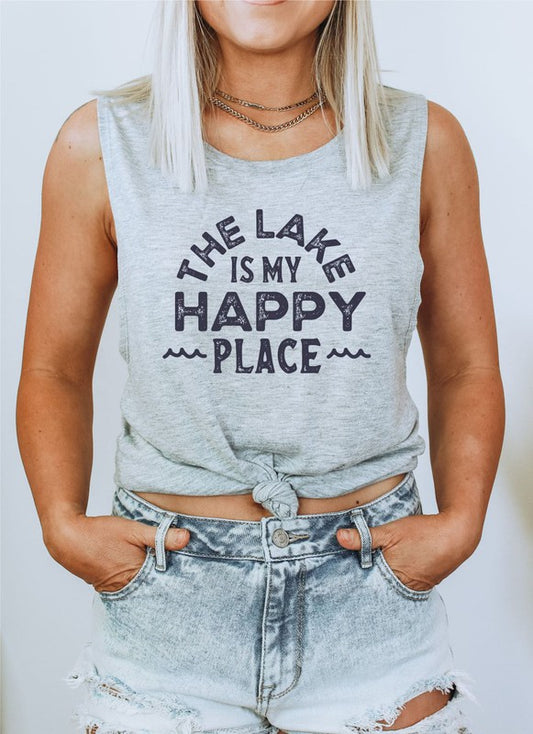 The Lake Is My Happy Place Bella Muscle Tank